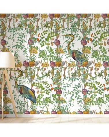 Papier peint motifs fleurs heron blanc 425x260cm