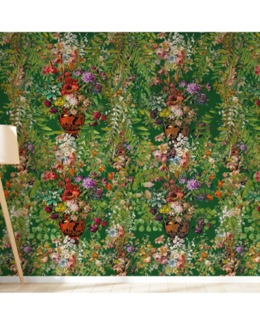 Papier peint motifs fleurs feuillage vert 425x260cm