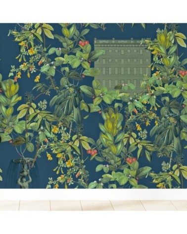 Papier peint motifs fontaine maison bleu 255x260cm