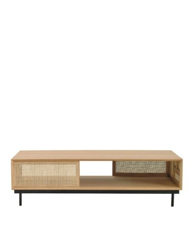 Table basse en bois de chêne clair et cannage