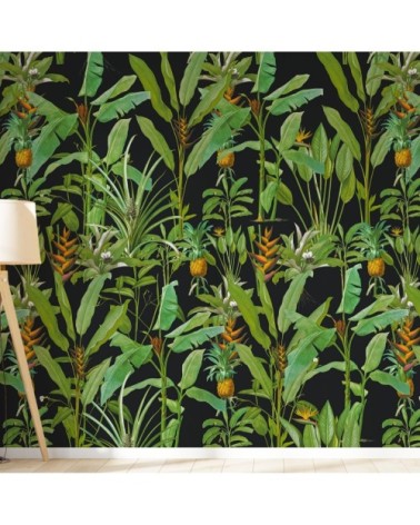 Papier peint motifs bananiers fleurs noir 255x260cm