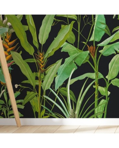 Papier peint motifs bananiers fleurs noir 255x260cm