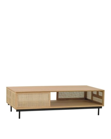 Table basse en bois de chêne clair et cannage