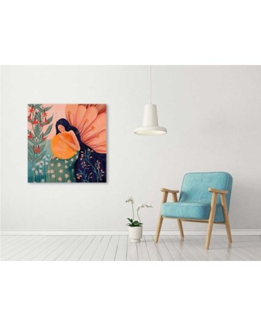 Tableau princesse aux fleurs toile imprimée 100x100cm