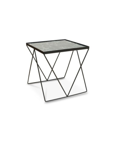 Table d'appoint en métal noir et marbre vert