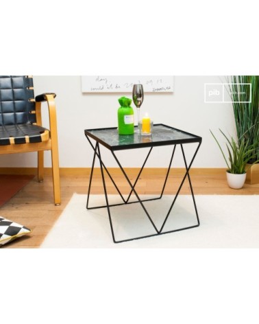 Table d'appoint en métal noir et marbre vert