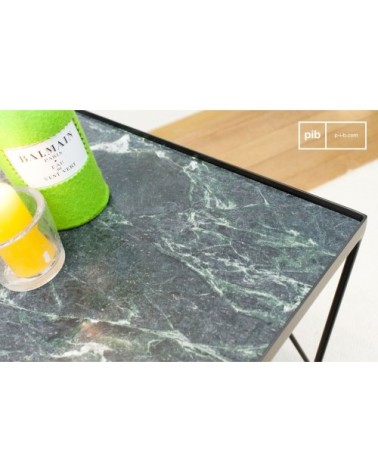 Table d'appoint en métal noir et marbre vert