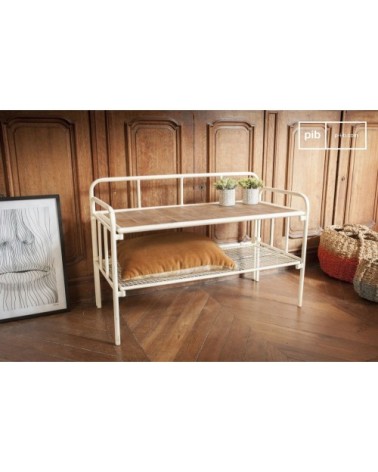 Banc d'entrée en métal blanc bois marron