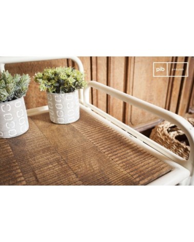 Banc d'entrée en métal blanc bois marron