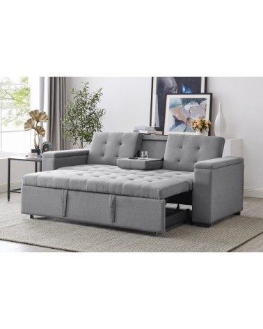 Canapé convertible 3 places en tissu gris clair