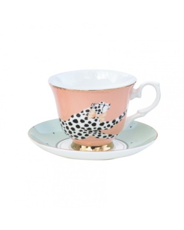Tasse à thé et soucoupe en porcelaine guépard