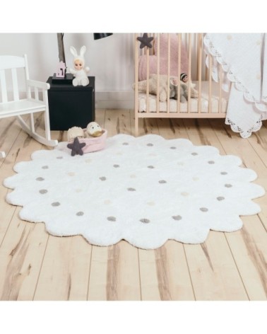 Tapis géométrique enfant en coton blanc Ø 140