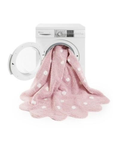 Tapis géométrique enfant en coton rose Ø 140