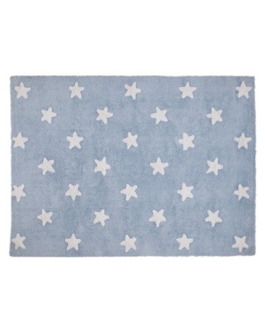 Tapis en coton lavable Etoiles Bleu-Blanc