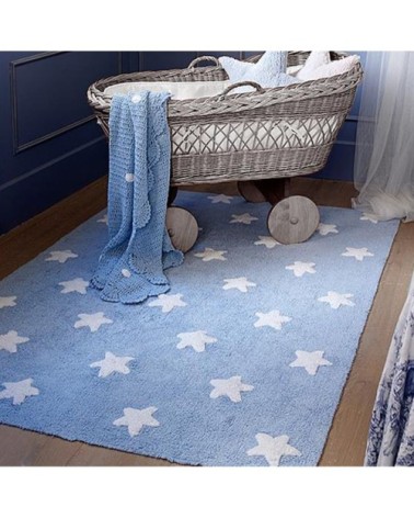 Tapis en coton lavable Etoiles Bleu-Blanc