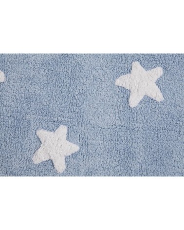 Tapis en coton lavable Etoiles Bleu-Blanc