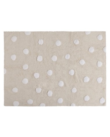 Tapis Lavable à pois blancs en coton beige 120x160