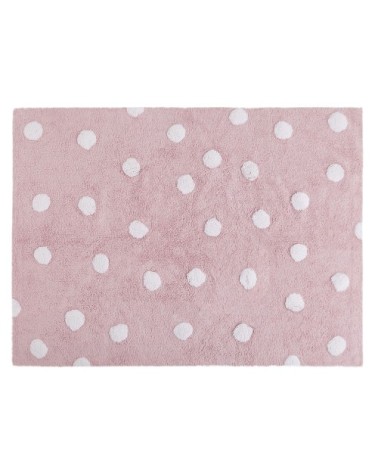 Tapis Lavable à pois blancs en coton rose 120x160