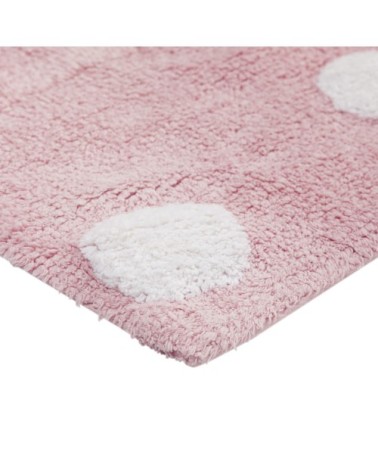 Tapis Lavable à pois blancs en coton rose 120x160