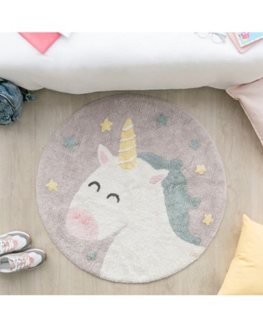Tapis coton rond lavable licorne D100cm