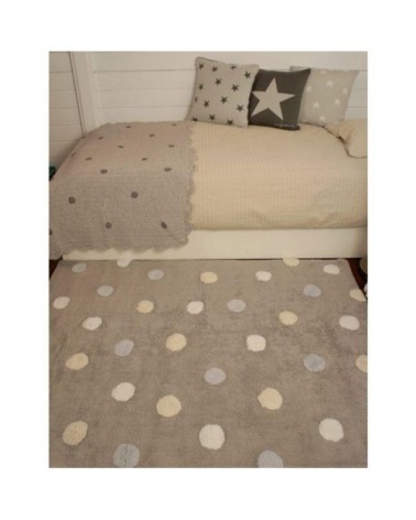 Tapis coton motif pois 3 couleurs gris-bleu 120x160