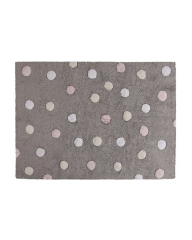 Tapis coton motif pois 3 couleurs gris-rose 120x160