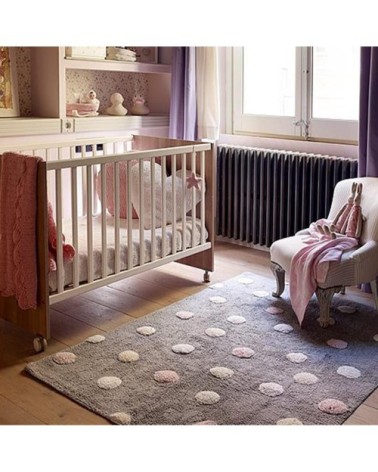 Tapis coton motif pois 3 couleurs gris-rose 120x160