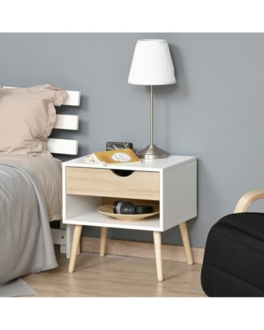 Chevet design scandinave avec niche blanc aspect chêne clair