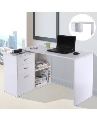 Bureau d'angle bureau droit modulable 2 en 1 blanc