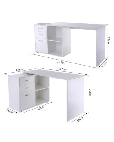 Bureau d'angle bureau droit modulable 2 en 1 blanc