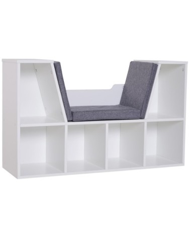 Bibliothèque banc 2 en 1 - 6 casiers blanc coussins inclus