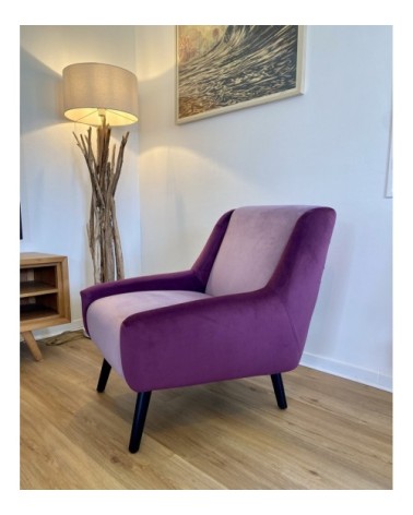 Fauteuil rétro en velours bicolore violet