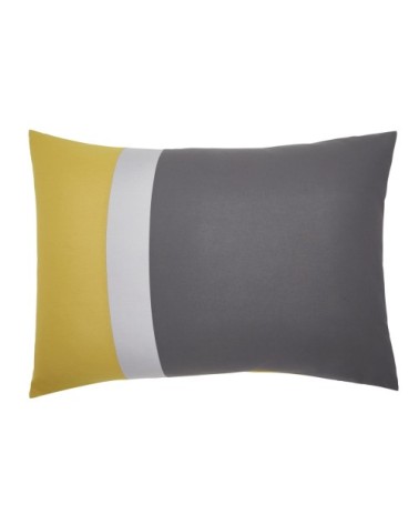 Taie d'oreiller en coton gris et curry 50x70