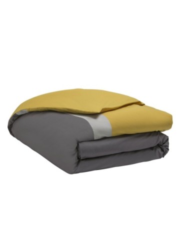 Housse de couette unie gris et curry 200x200