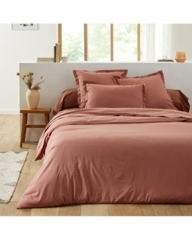 Housse de couette unie en coton terracotta 260x240