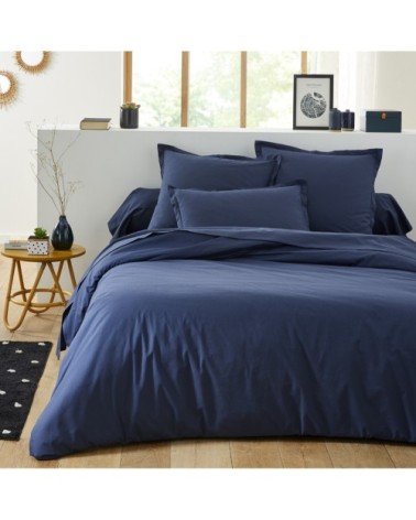 Housse de couette unie en coton bleu nuit 260x240