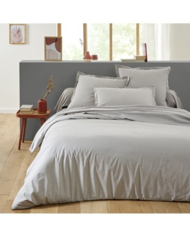 Housse de couette unie en coton gris mastic 240x220