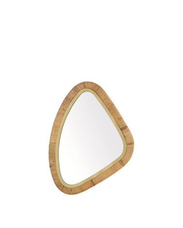 Miroir en rotin et métal doré finition laiton - h. 45 cm