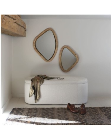 Miroir en rotin et métal doré finition laiton - h. 45 cm