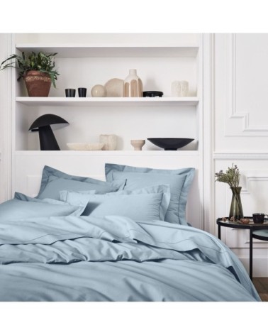 Housse de couette unie en percale de coton bleu 260x240