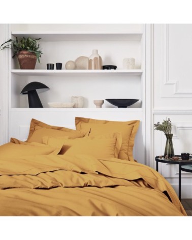Housse de couette unie en percale de coton  jaune 240x220
