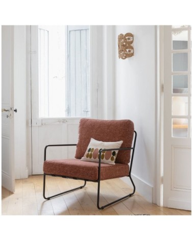 Fauteuil en tissu jacquard de velours et métal - bois de rose