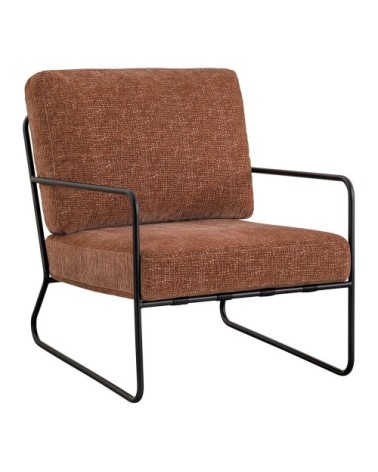 Fauteuil en tissu jacquard de velours et métal - bois de rose