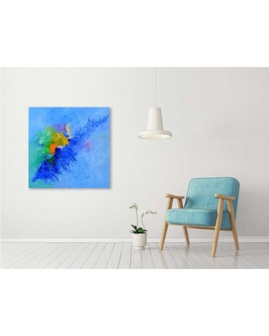 Tableau art abstrait vague de bleu toile imprimée 100x100cm