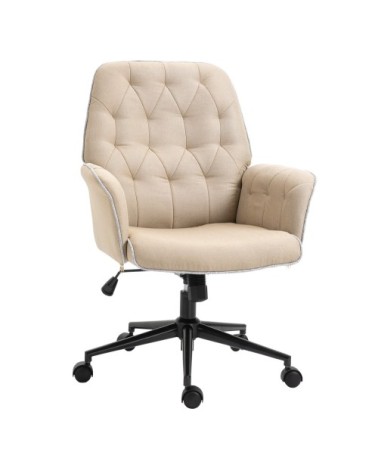 Fauteuil de bureau capitonné tissu beige