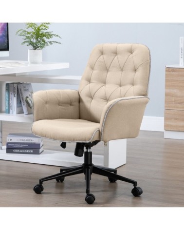 Fauteuil de bureau capitonné tissu beige