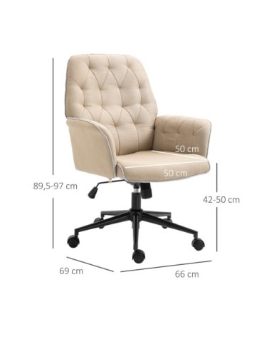 Fauteuil de bureau capitonné tissu beige