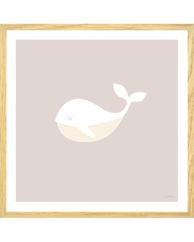 Affiche sous cadre bois enfant baleine oh 30x30cm