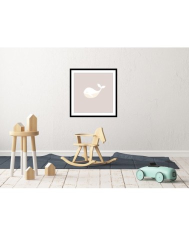Affiche sous cadre bois enfant baleine oh 30x30cm