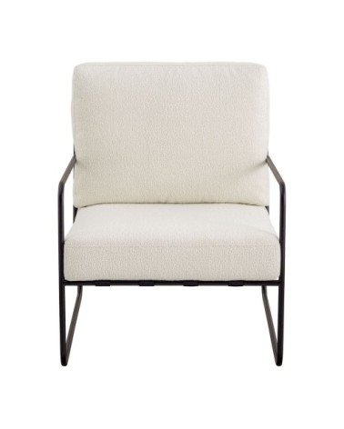 Fauteuil en bouclette et métal - crème